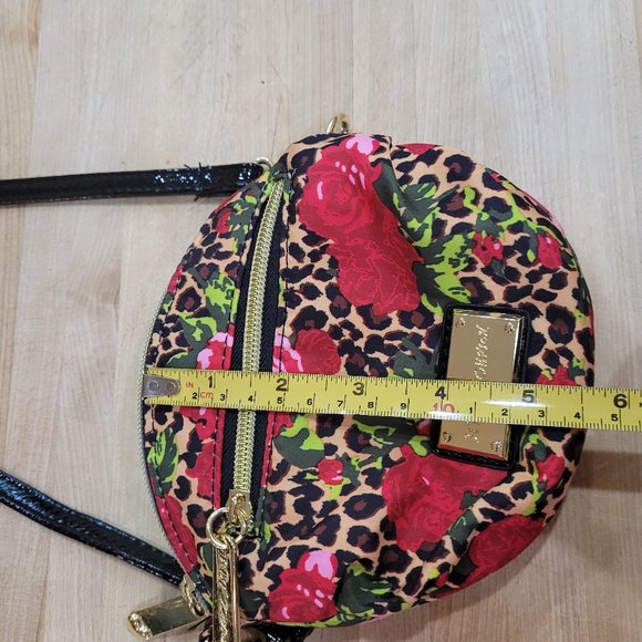 Betsey Johnson Round Floral & Animal Print Crossbody Bag Black, Red, Gold EUC - Picture 11 of 11